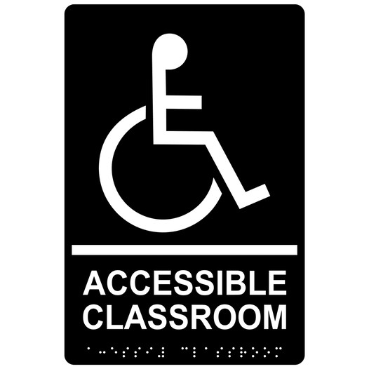 Black ADA Braille ACCESSIBLE CLASSROOM Sign with Symbol RRE-19612_White_on_Black