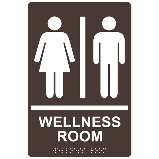 Dark Brown ADA Braille WELLNESS ROOM Sign with Symbol RRE-50820-White_on_DarkBrown