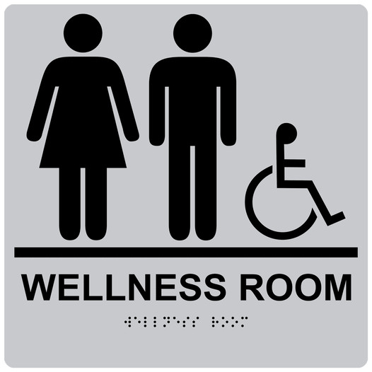 Square Silver ADA Braille Accessible WELLNESS ROOM Sign - RRE-50821-99_Black_on_Silver