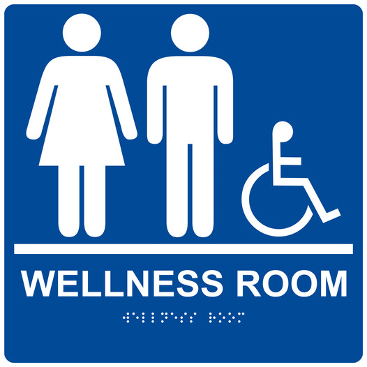 Square Blue ADA Braille Accessible WELLNESS ROOM Sign - RRE-50821-99_White_on_Blue