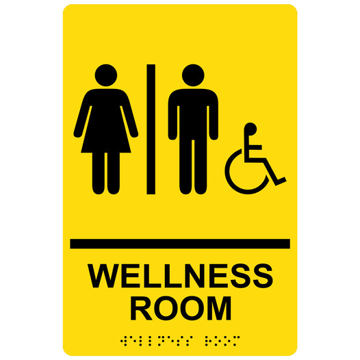 Yellow ADA Braille Accessible WELLNESS ROOM Sign with Symbol RRE-50821-Black_on_Yellow
