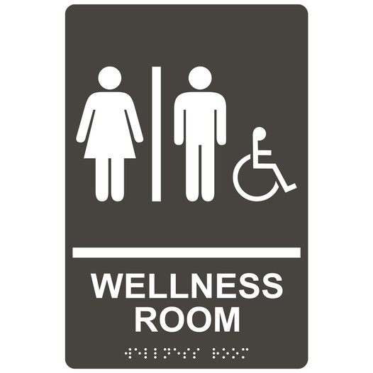 Charcoal Gray ADA Braille Accessible WELLNESS ROOM Sign with Symbol RRE-50821-White_on_CharcoalGray