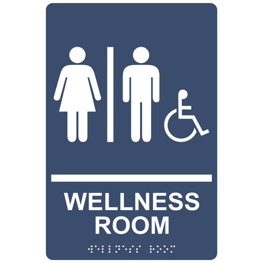 Navy ADA Braille Accessible WELLNESS ROOM Sign with Symbol RRE-50821-White_on_Navy