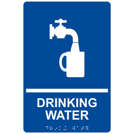 Blue ADA Braille DRINKING WATER Sign with Symbol RRE-890_White_on_Blue