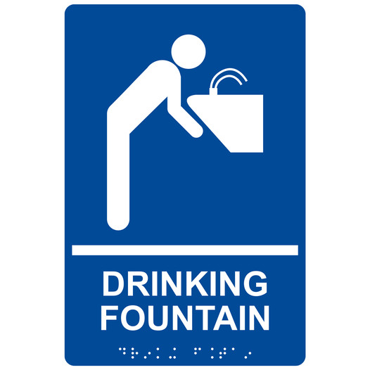 Blue ADA Braille DRINKING FOUNTAIN Sign with Symbol RRE-900_White_on_Blue