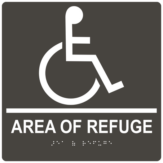 Square Charcoal Gray ADA Braille Accessible AREA OF REFUGE Sign - RRE-910-99_White_on_CharcoalGray