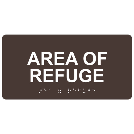 Dark Brown ADA Braille Area Of Refuge Sign with Tactile Text - RSME-256_White_on_DarkBrown