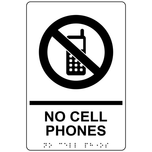 ADA No Cell Phones With Symbol Braille Sign RRE-14810_BLKonWHT