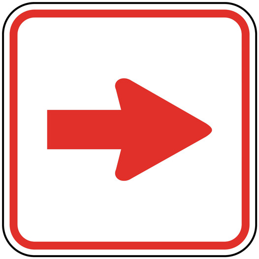 Directional Arrow Red on White Sign
