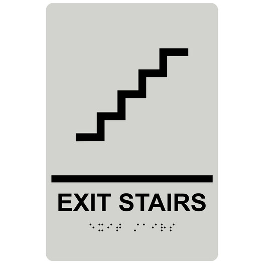Pearl Gray ADA Braille EXIT STAIRS Sign with Symbol RRE-225_Black_on_PearlGray