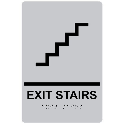 Silver ADA Braille EXIT STAIRS Sign with Symbol RRE-225_Black_on_Silver