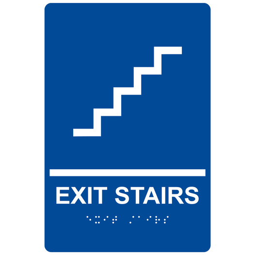 Blue ADA Braille EXIT STAIRS Sign with Symbol RRE-225_White_on_Blue