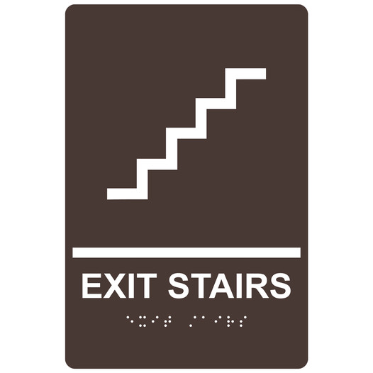 Dark Brown ADA Braille EXIT STAIRS Sign with Symbol RRE-225_White_on_DarkBrown