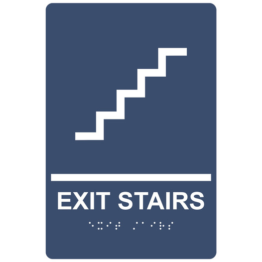 Navy ADA Braille EXIT STAIRS Sign with Symbol RRE-225_White_on_Navy