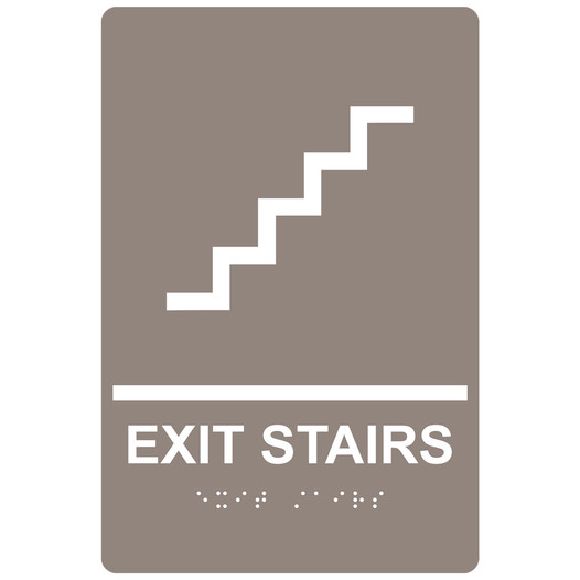 Taupe ADA Braille EXIT STAIRS Sign with Symbol RRE-225_White_on_Taupe