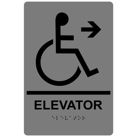Gray ADA Braille Accessible ELEVATOR Right Sign RRE-14783_Black_on_Gray