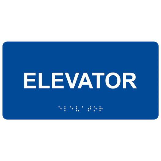 Blue ADA Braille Elevator Sign with Tactile Text - RSME-305_White_on_Blue