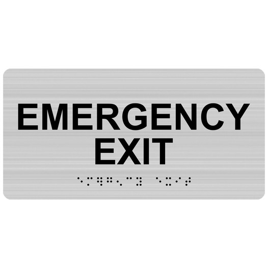 Brushed Silver ADA Braille Emergency Exit Sign with Tactile Text - RSME-28041_Black_on_BrushedSilver