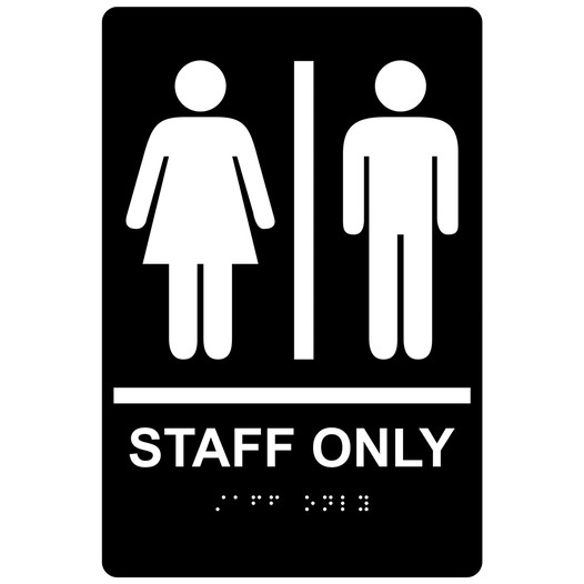 Black ADA Braille STAFF ONLY Sign with Symbol RRE-990_White_on_Black
