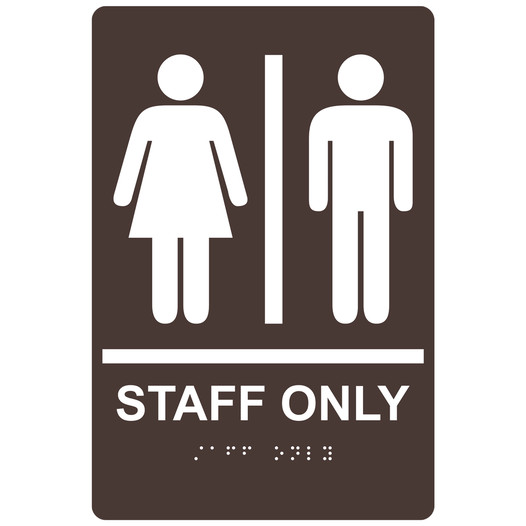 Dark Brown ADA Braille STAFF ONLY Sign with Symbol RRE-990_White_on_DarkBrown