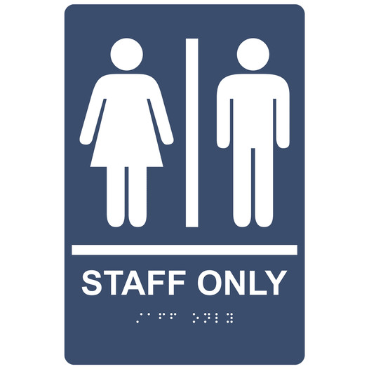 Navy ADA Braille STAFF ONLY Sign with Symbol RRE-990_White_on_Navy