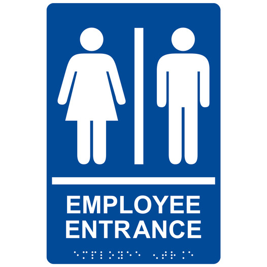 Blue ADA Braille EMPLOYEE ENTRANCE Sign RRE-14785_White_on_Blue