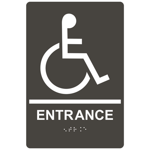 Charcoal Gray ADA Braille Accessible ENTRANCE Sign with Symbol RRE-16801_White_on_CharcoalGray