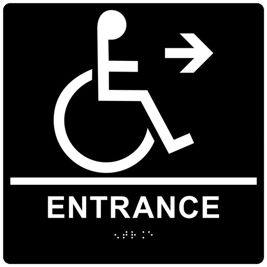 Square Black ADA Braille Accessible ENTRANCE Right Sign - RRE-180-99_White_on_Black