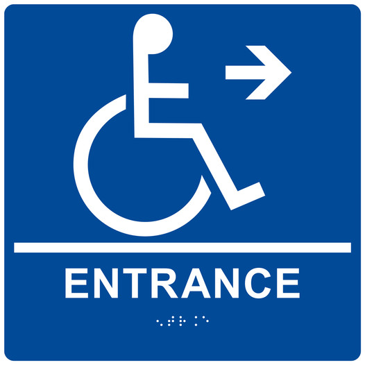 Square Blue ADA Braille Accessible ENTRANCE Right Sign - RRE-180-99_White_on_Blue