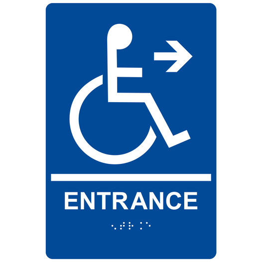 Blue ADA Braille Accessible ENTRANCE Sign with Symbol RRE-180_White_on_Blue