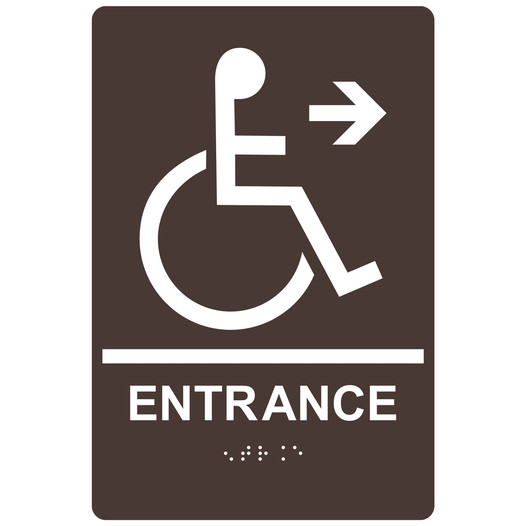 Dark Brown ADA Braille Accessible ENTRANCE Sign with Symbol RRE-180_White_on_DarkBrown