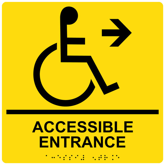 Square Yellow ADA Braille ACCESSIBLE ENTRANCE Sign - RRE-32159-99_Black_on_Yellow