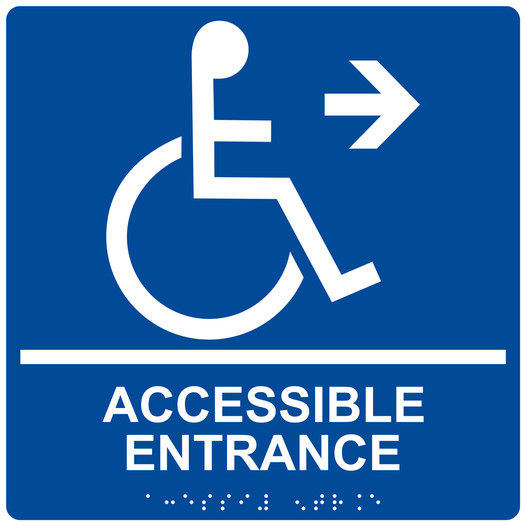 Square Blue ADA Braille ACCESSIBLE ENTRANCE Sign - RRE-32159-99_White_on_Blue