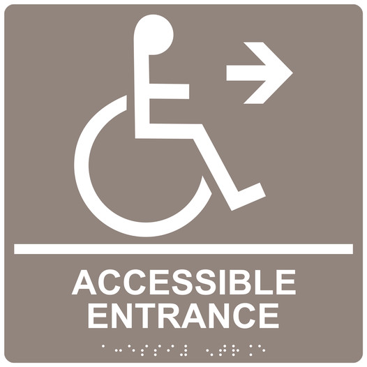 Square Taupe ADA Braille ACCESSIBLE ENTRANCE Sign - RRE-32159-99_White_on_Taupe