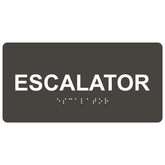 Charcoal Gray ADA Braille Escalator Sign with Tactile Text - RSME-330_White_on_CharcoalGray