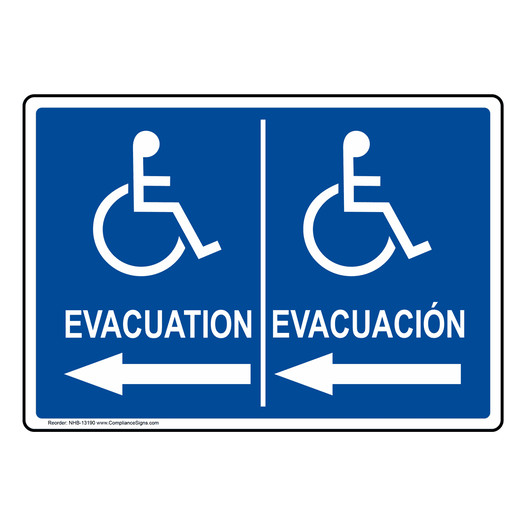 ADA Evacuation With Left Arrow Bilingual Sign With Symbol NHB-13190