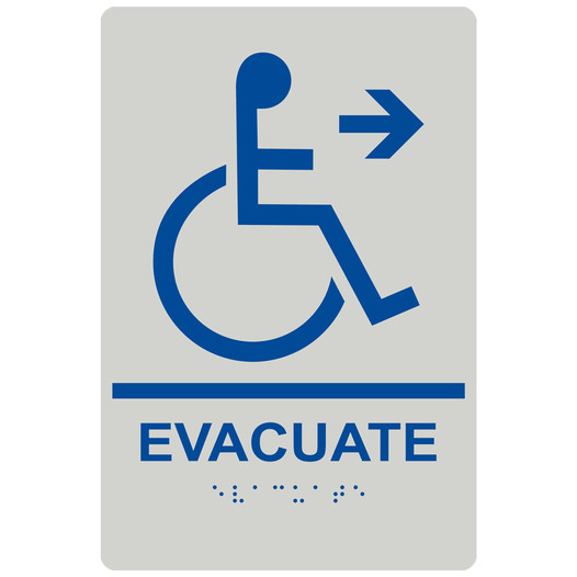 Pearl Gray ADA Braille EVACUATE Right Sign RRE-14786_Blue_on_PearlGray