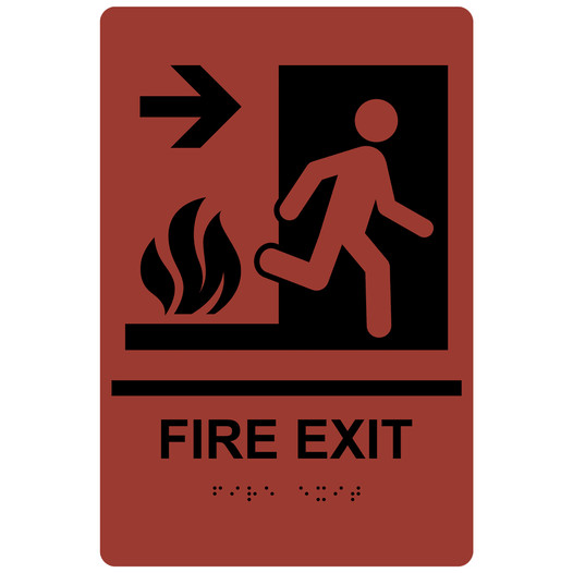 Canyon ADA Braille FIRE EXIT Right Sign with Symbol RRE-245_Black_on_Canyon