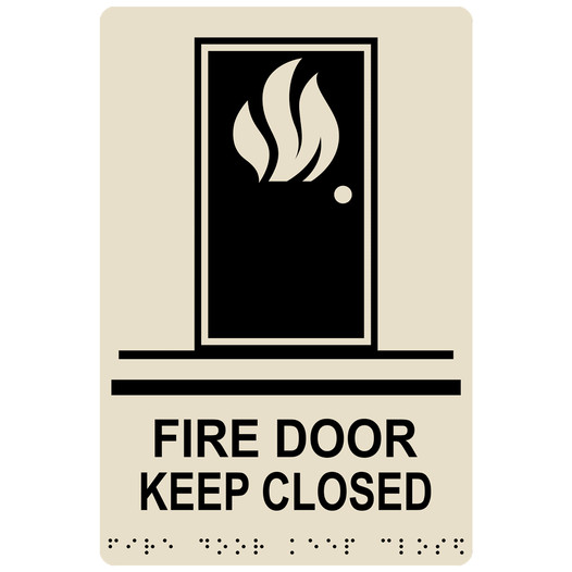 Almond ADA Braille FIRE DOOR KEEP CLOSED Sign with Symbol RRE-255_Black_on_Almond