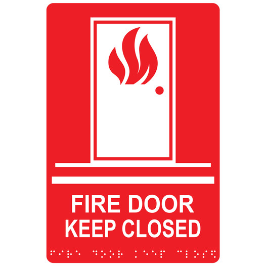 Red ADA Braille FIRE DOOR KEEP CLOSED Sign with Symbol RRE-255_White_on_Red