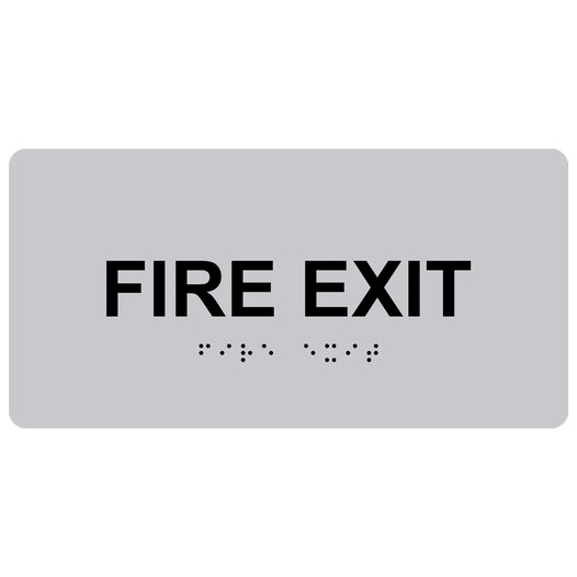 Silver ADA Braille Fire Exit Sign with Tactile Text - RSME-340_Black_on_Silver