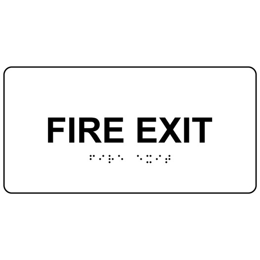 White ADA Braille Fire Exit Sign with Tactile Text - RSME-340_Black_on_White