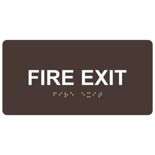 Dark Brown ADA Braille Fire Exit Sign with Tactile Text - RSME-340_White_on_DarkBrown