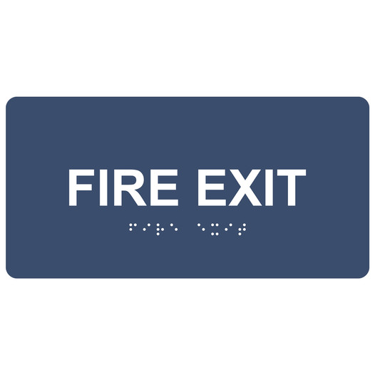 Navy ADA Braille Fire Exit Sign with Tactile Text - RSME-340_White_on_Navy