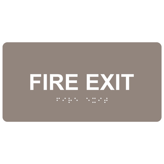 Taupe ADA Braille Fire Exit Sign with Tactile Text - RSME-340_White_on_Taupe