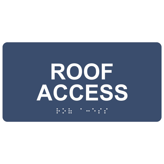 Navy ADA Braille Roof Access Sign with White Tactile Text