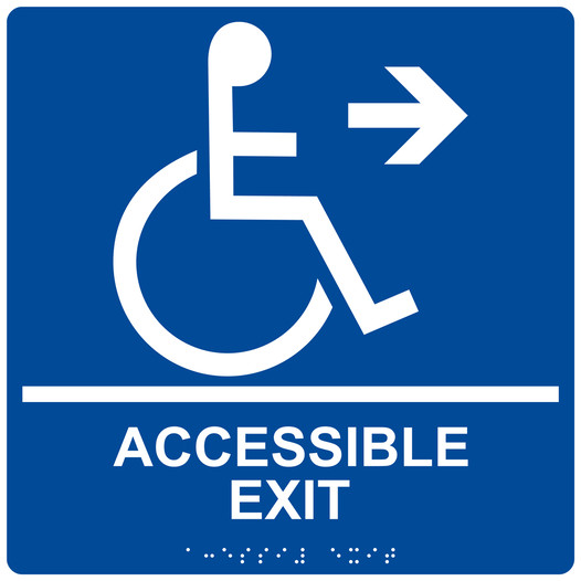 Square Blue ADA Braille ACCESSIBLE EXIT Right Sign - RRE-14758-99_White_on_Blue