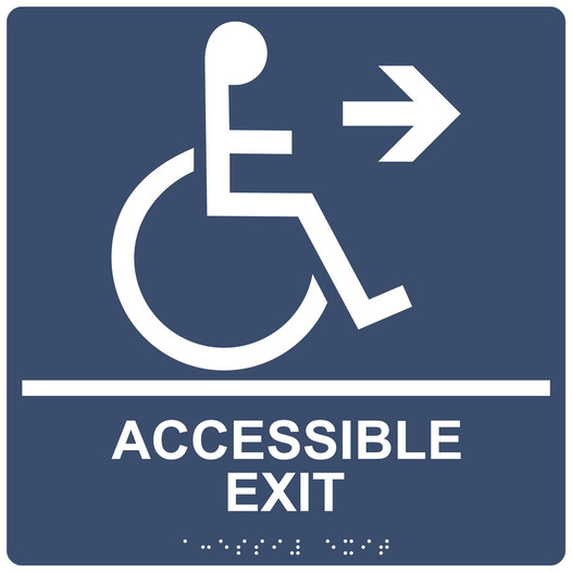 Square Navy ADA Braille ACCESSIBLE EXIT Right Sign - RRE-14758-99_White_on_Navy