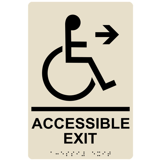 Almond ADA Braille ACCESSIBLE EXIT Right Sign RRE-14758_Black_on_Almond
