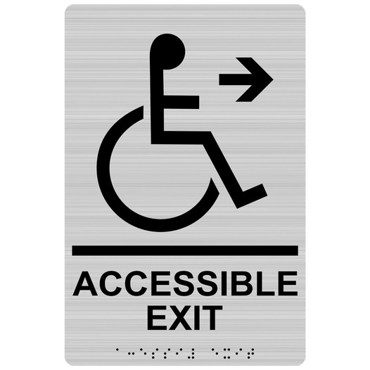 Brushed Silver ADA Braille ACCESSIBLE EXIT Right Sign RRE-14758_Black_on_BrushedSilver